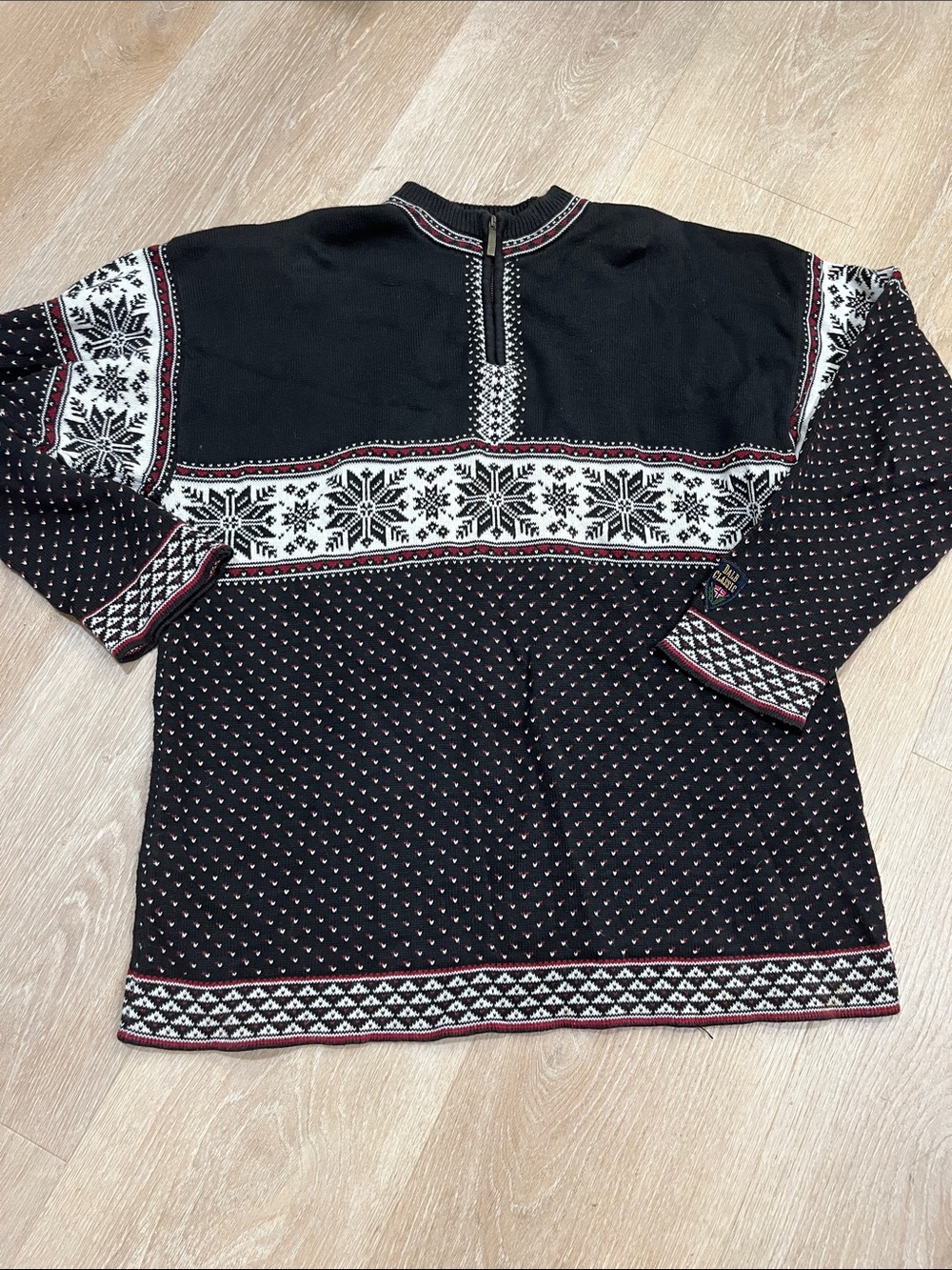Dale of Norway Black Zip-Up Nordic Sweater with White and Red Accents
